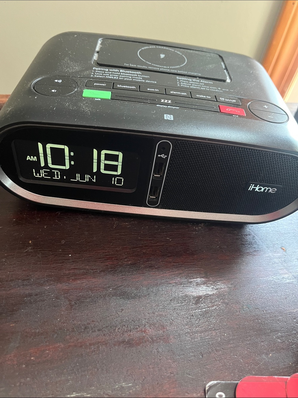 iHome Black Digital Alarm Clock Bluetooth Speaker with USB Port
